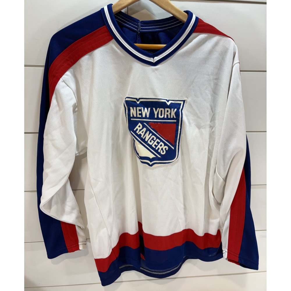 Vintage CCM New York Rangers NHL Hockey Jersey Men's Size M Blue White Red Logo